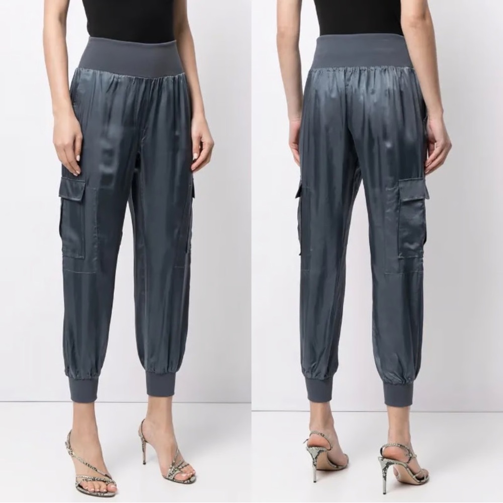 5a7 cinq a sept “Giles” Onyx Shadow Teal Satin Joggers Size L New with Tags